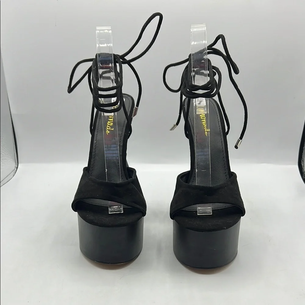 Lemonade Chic Black‎ Platform Sz 7 Sandals with Sculptural Heel NEW